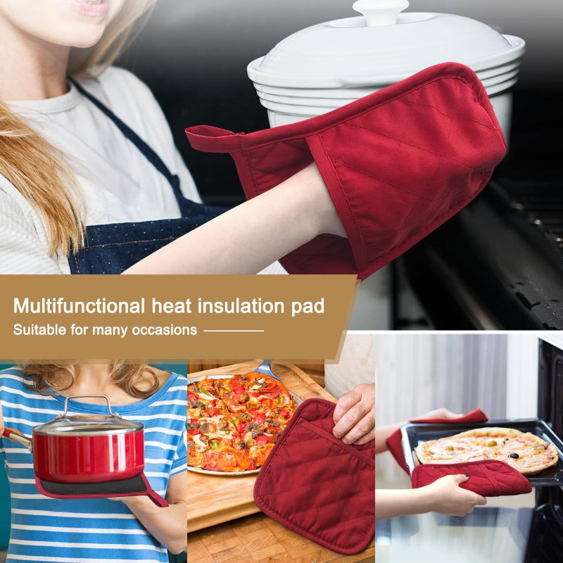 YEKOO Cotton and Neoprene Oven Pads Pot Holders with Pocket 8"x8.5" Dual-Function Hot Pad Set for Finger Hand Wrist Protection Heat Resistant to 428Â°F Red - Image 3